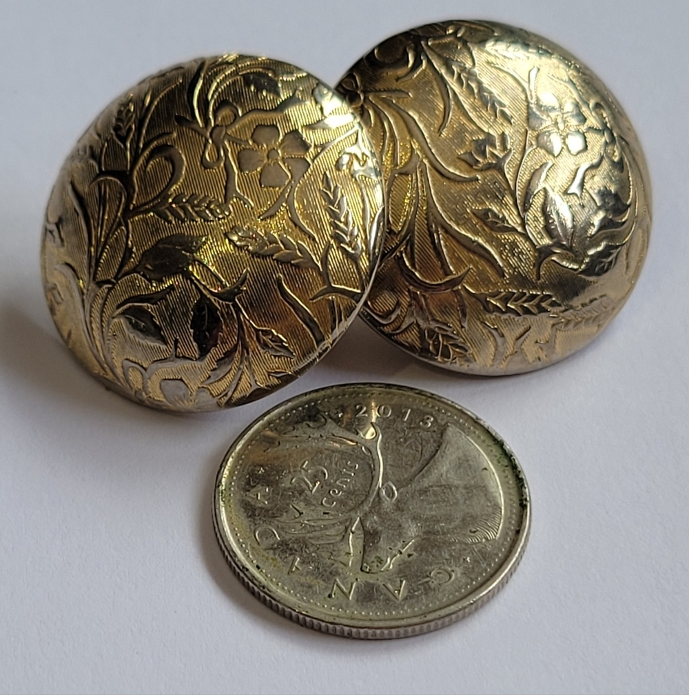 Gold Floral Engraved Dome Clip on Earrings